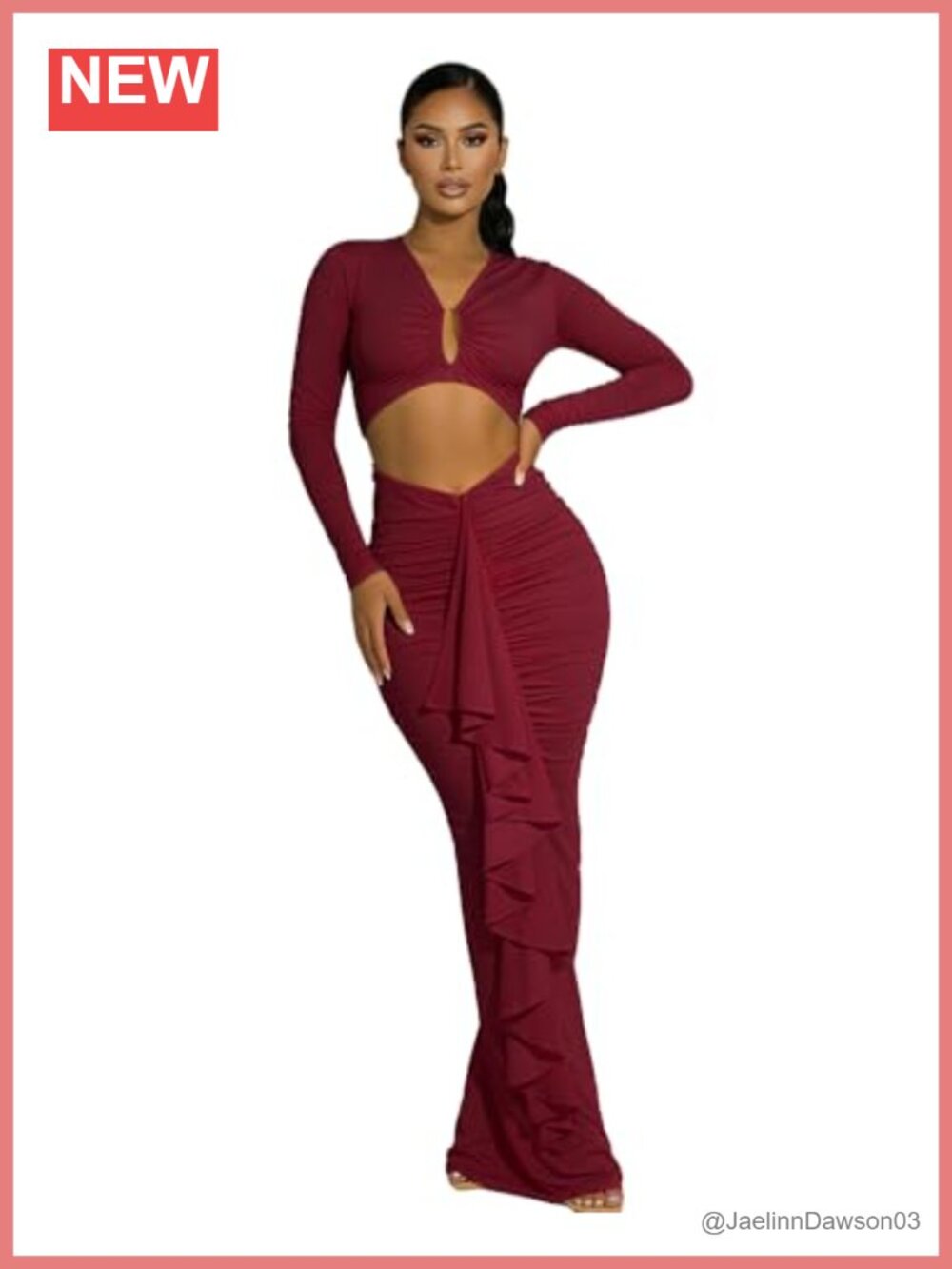 HWP Sleeveless Ruched Ruffle Cut Out Bodycon Midi Dress